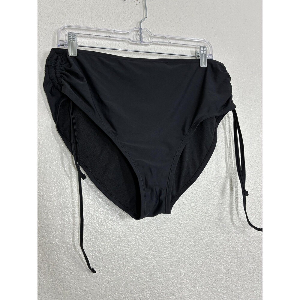 BCBG Paris Bikini Swim Bottom Womens XL Black High Waisted Ruched Side Ties